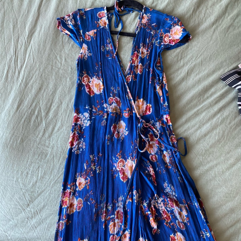 Blue Floral Wrap Dress